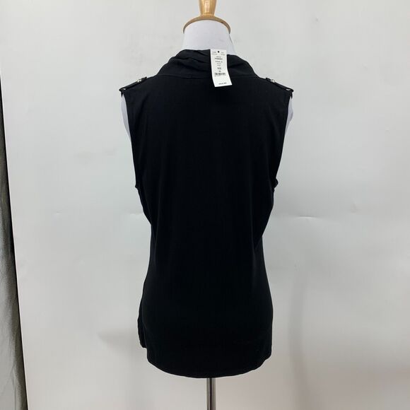 White House Black Market Blouse Womens M Medium Black Pussycat Bow Button Front - Picture 3 of 14